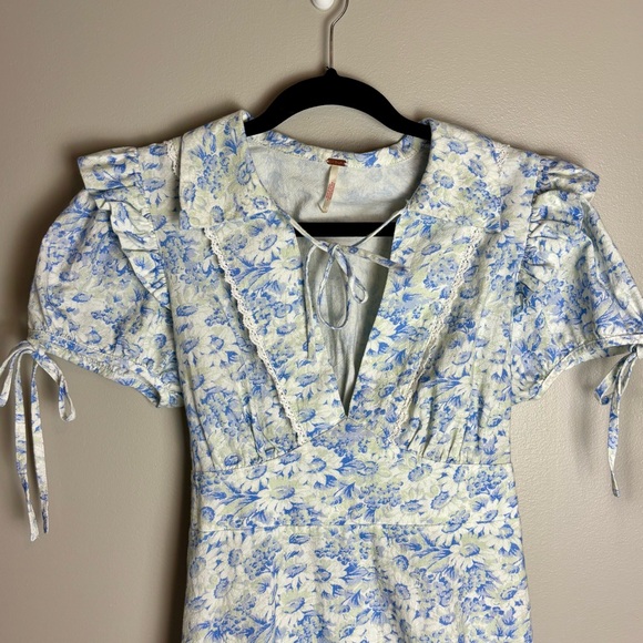 Free People Dainty Retro Dottie Light Blue and White Floral Feminine Mini Dress - Picture 6 of 13